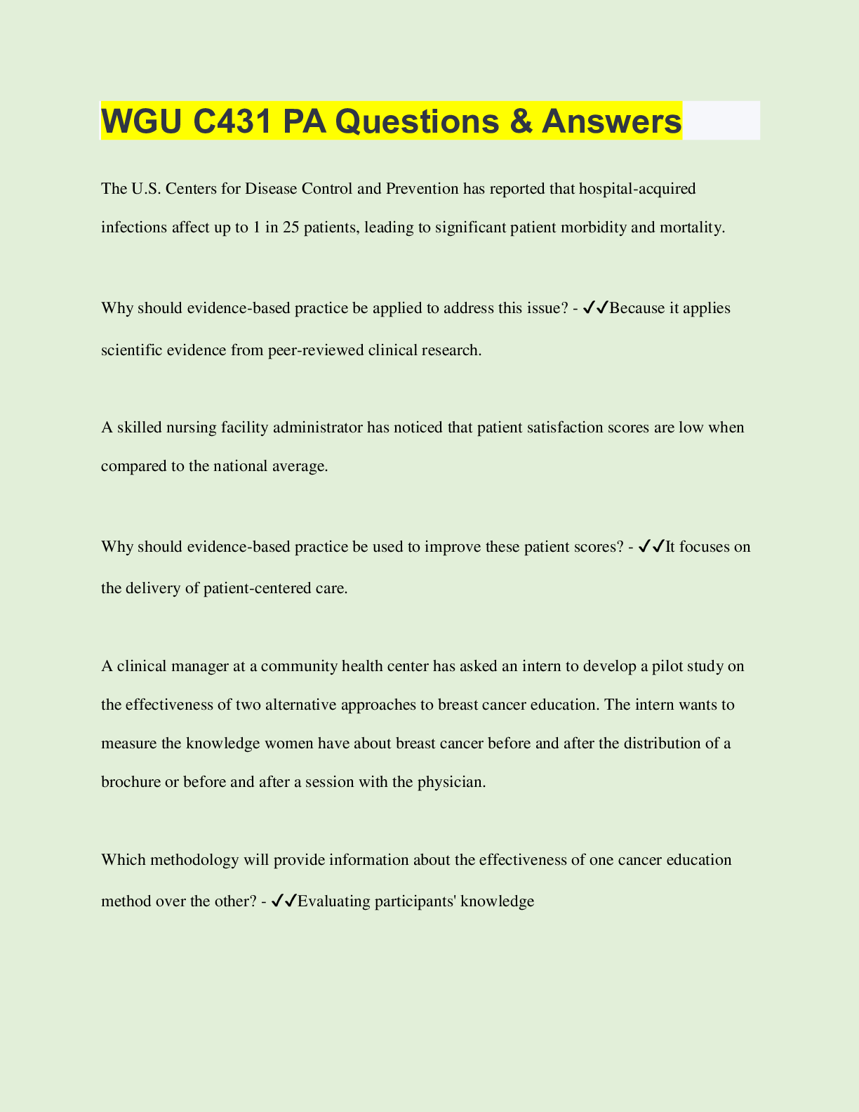 Preview image for WGU C431 PA Questions & Answers | Questions with 100% Correct Answers | Verified | Latest Update | 29 Pages